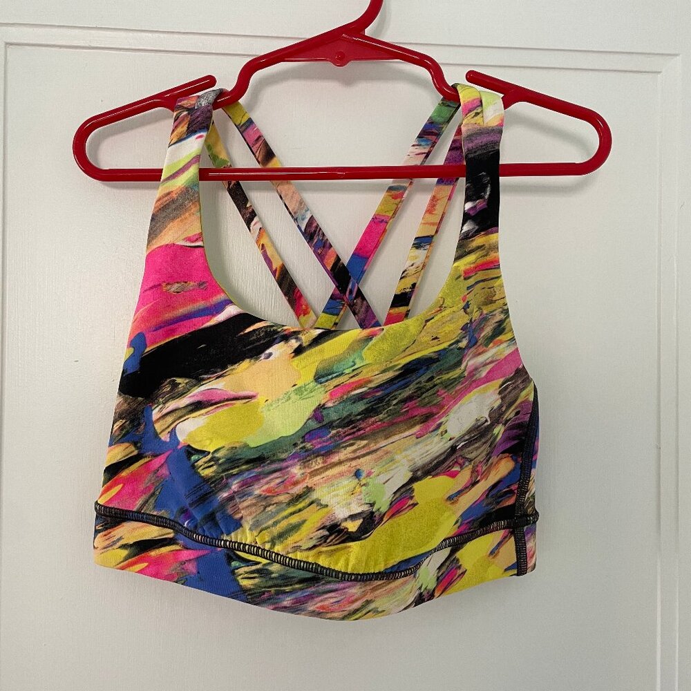 Lululemon Energy Bra Catalyst Multi Women's 2 Rainbow paint sports Run Top XS